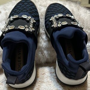 Roger Vivier Navy Crystal-Embellished Sneakers